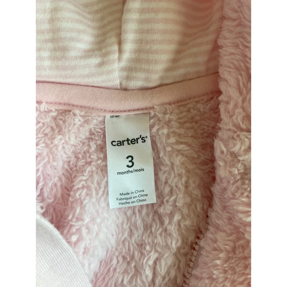 Carter's Baby Girls Sherpa Bear Ear Hooded Pram Suit Size 3M Pink